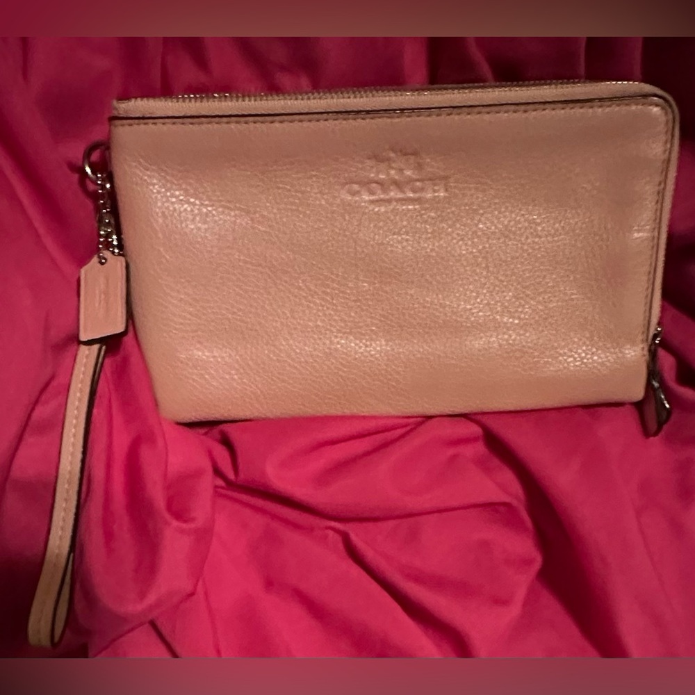 Coach Large Leather Blush Pink double pocket 8 x4-1/2” Wristlet Wallet
